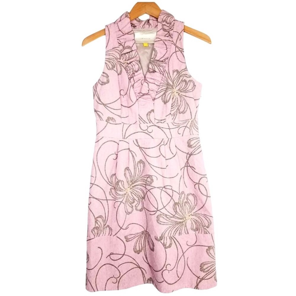 Leifsdottir Anthropologie Floral Pink Ruffled Halter Mini Dress Size 4